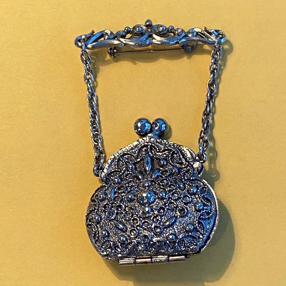 Vintage Silvertone Purse Pocketbook  Pin Opens - Picture 4 of 15